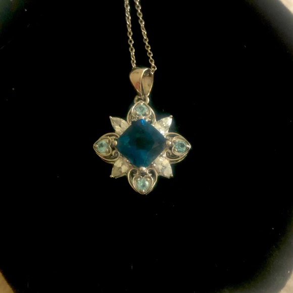 JTV Jewelry - JTV Sapphire Topaz starburst pendant necklace .925 sterling silver chain HP!